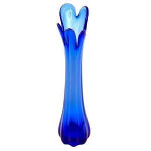 Cobalt Blue Swung Glass Vase Mid-century Modern 5 Finger